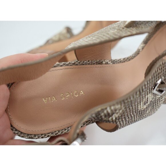 Via Spiga Italy Women's Sandal Size 9 Round Heel Strappy Tan Snake Print Leather - Picture 9 of 10